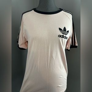 Adidas Pink Black Striped Ringer Tee M